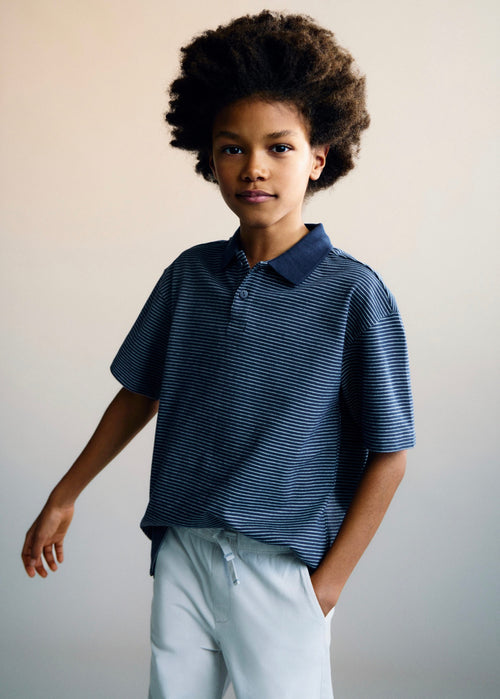 Polo Rayé En Coton - Azul Marino - Garçon