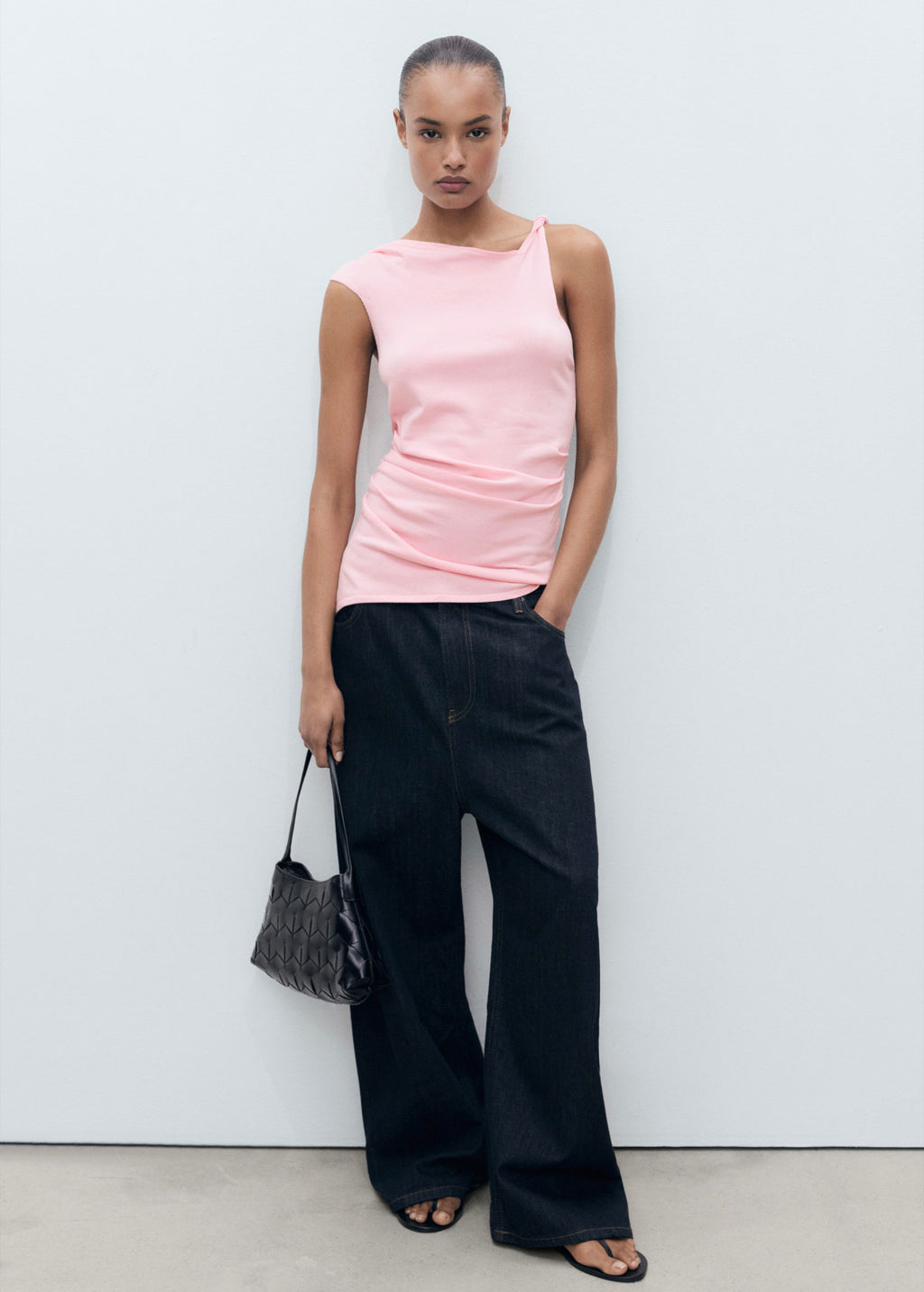 Asymmetrical Fine Mesh Top - Fuchsia