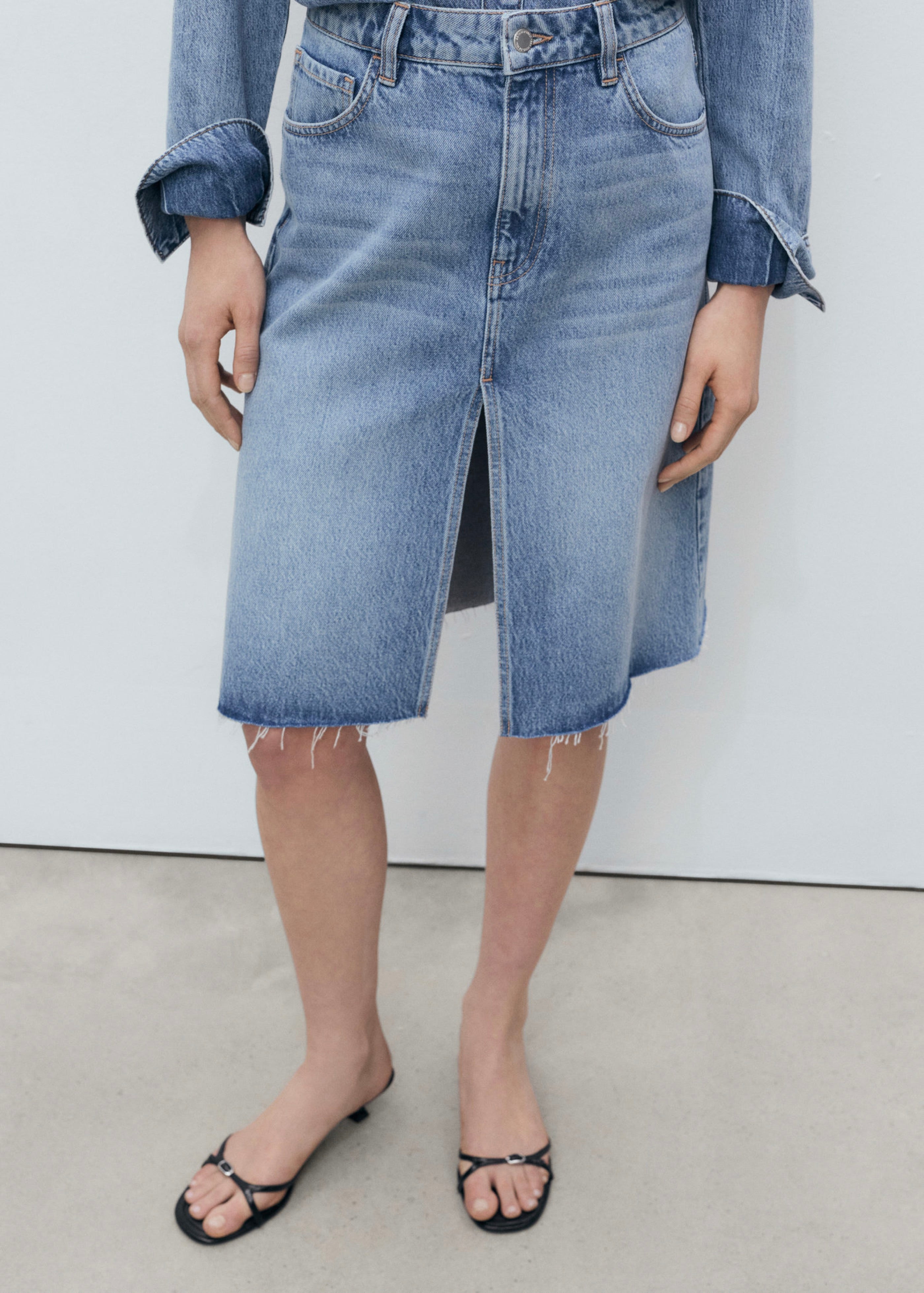 Denim Midi Skirt - Medium Blue