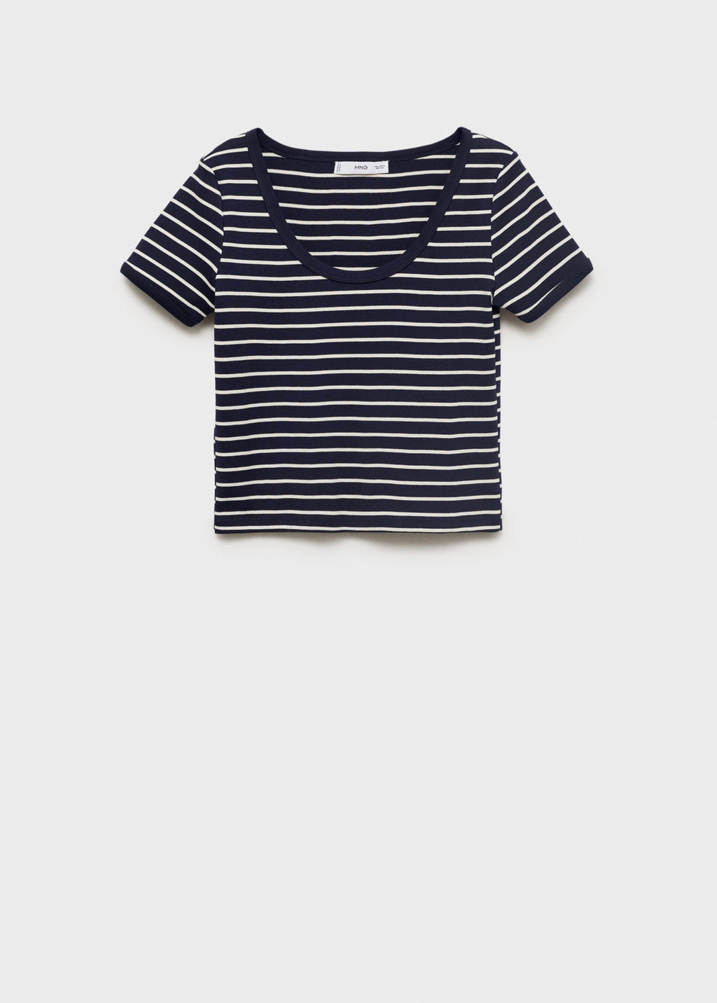 Striped Cotton T-Shirt with Plunging Neckline - Dark Navy