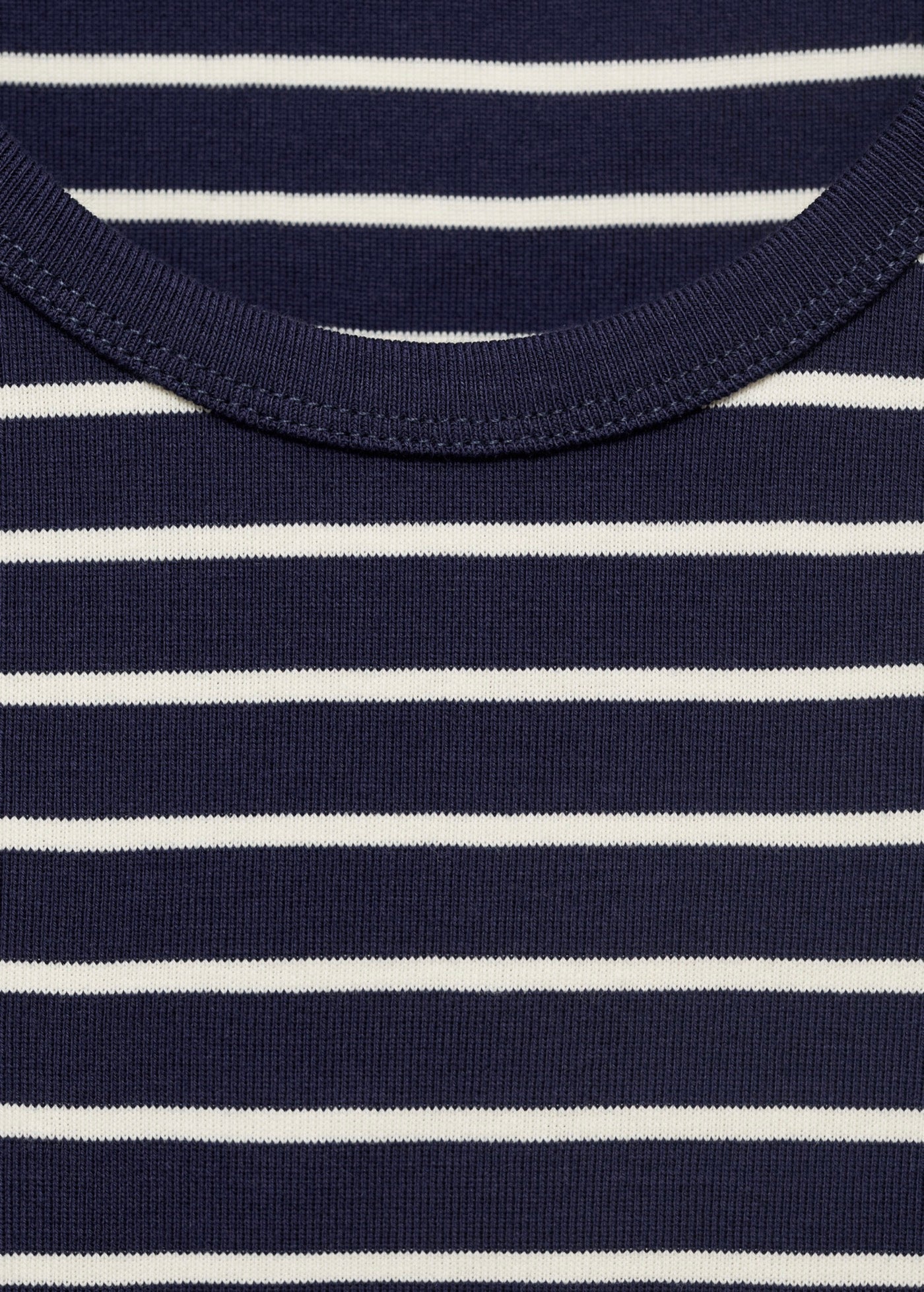 Striped Cotton T-Shirt with Plunging Neckline - Dark Navy