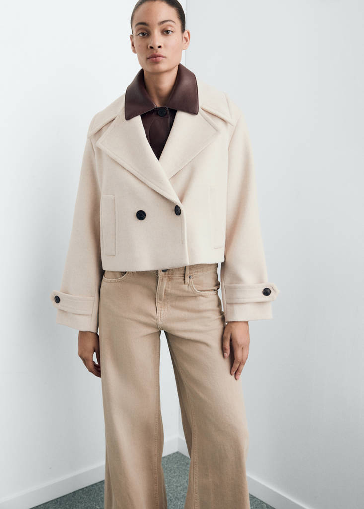 Veste Laine Mélangée Revers Maxi