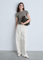 Short-Sleeve Fitted T-Shirt - Light/Pastel Brown