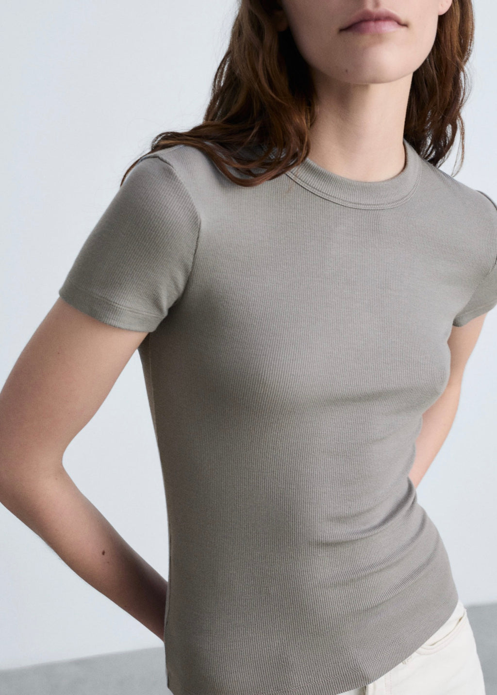 Short-Sleeve Fitted T-Shirt - Light/Pastel Brown