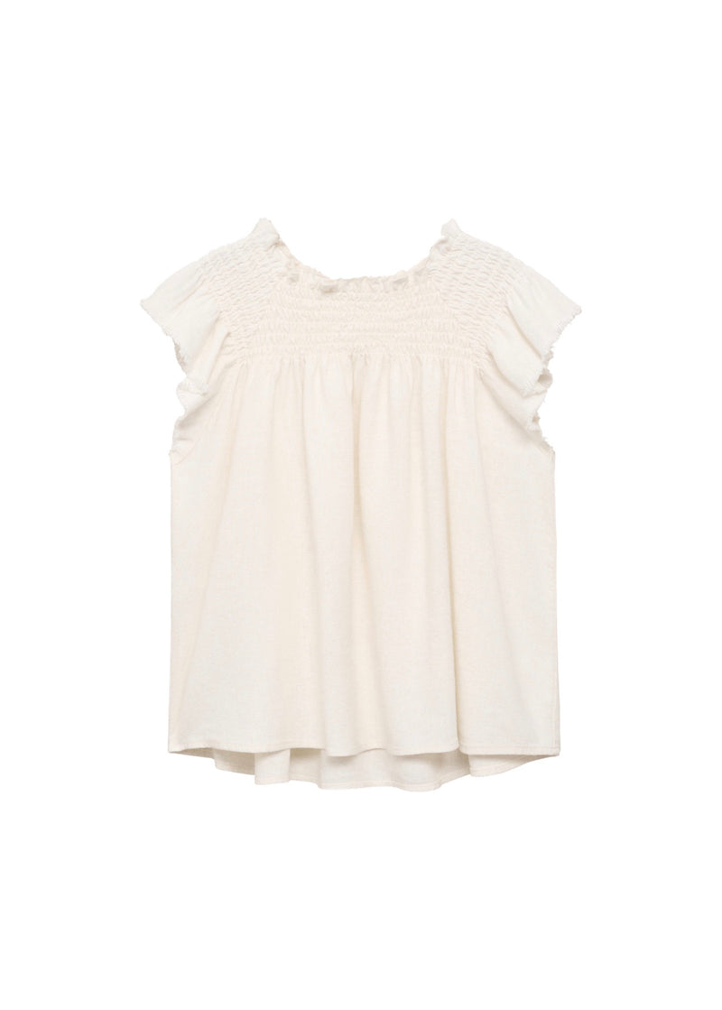 Chemisier À Volants En Lin Mélangé - Blanco Roto - Fille