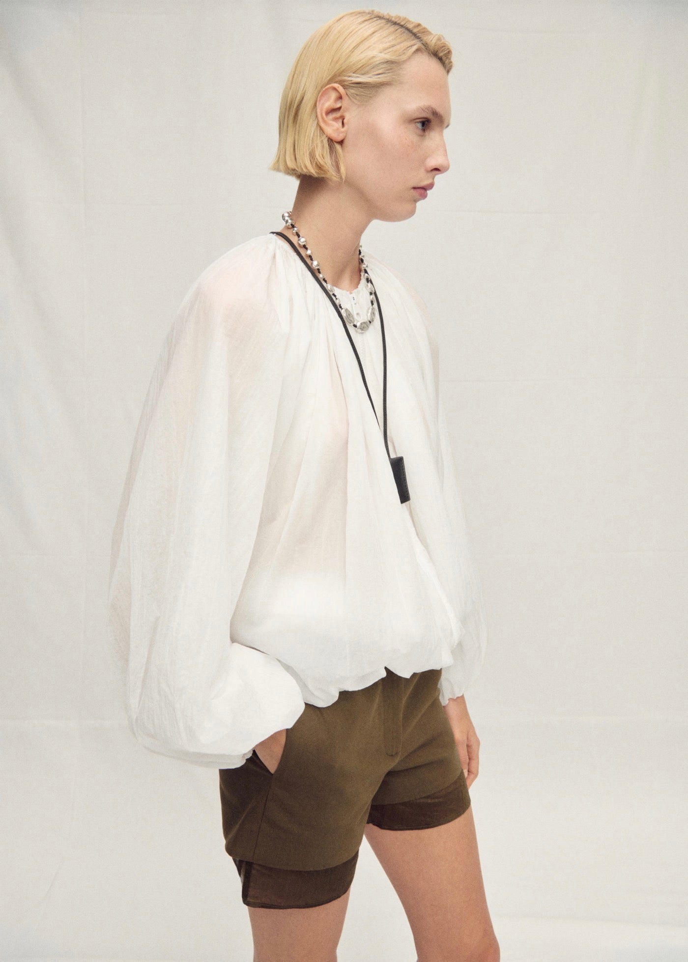 Veste Semi-Transparente Froncée - White