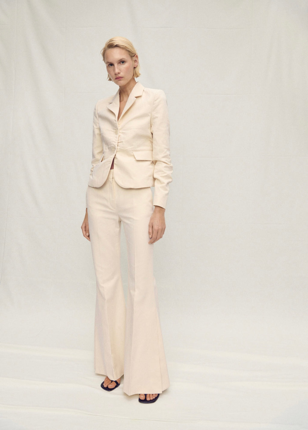 Pantalon De Costume Évasé En Lin Mélangé