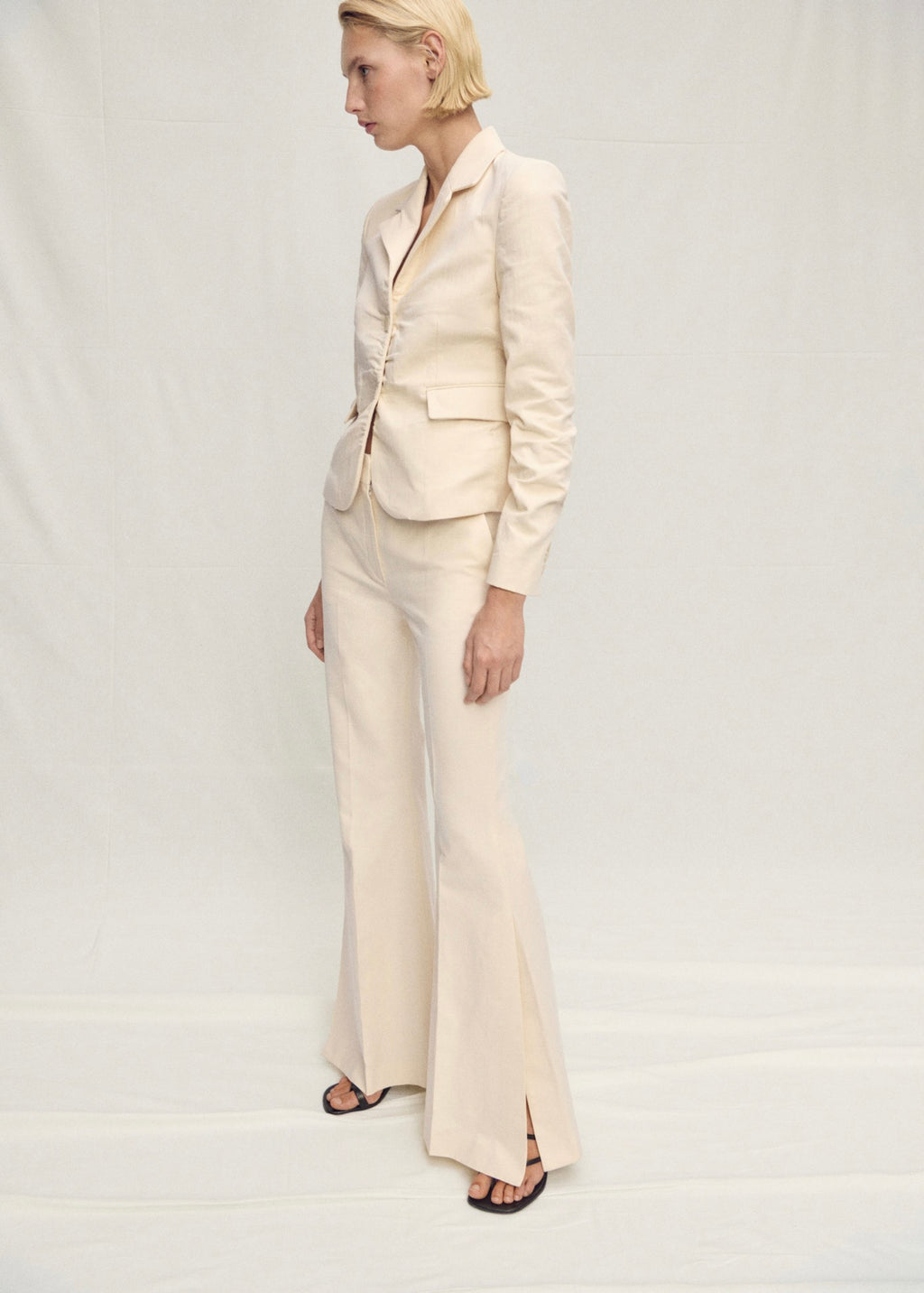 Pantalon De Costume Évasé En Lin Mélangé