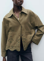 Surchemise Coton Détails Ajourés - Khaki