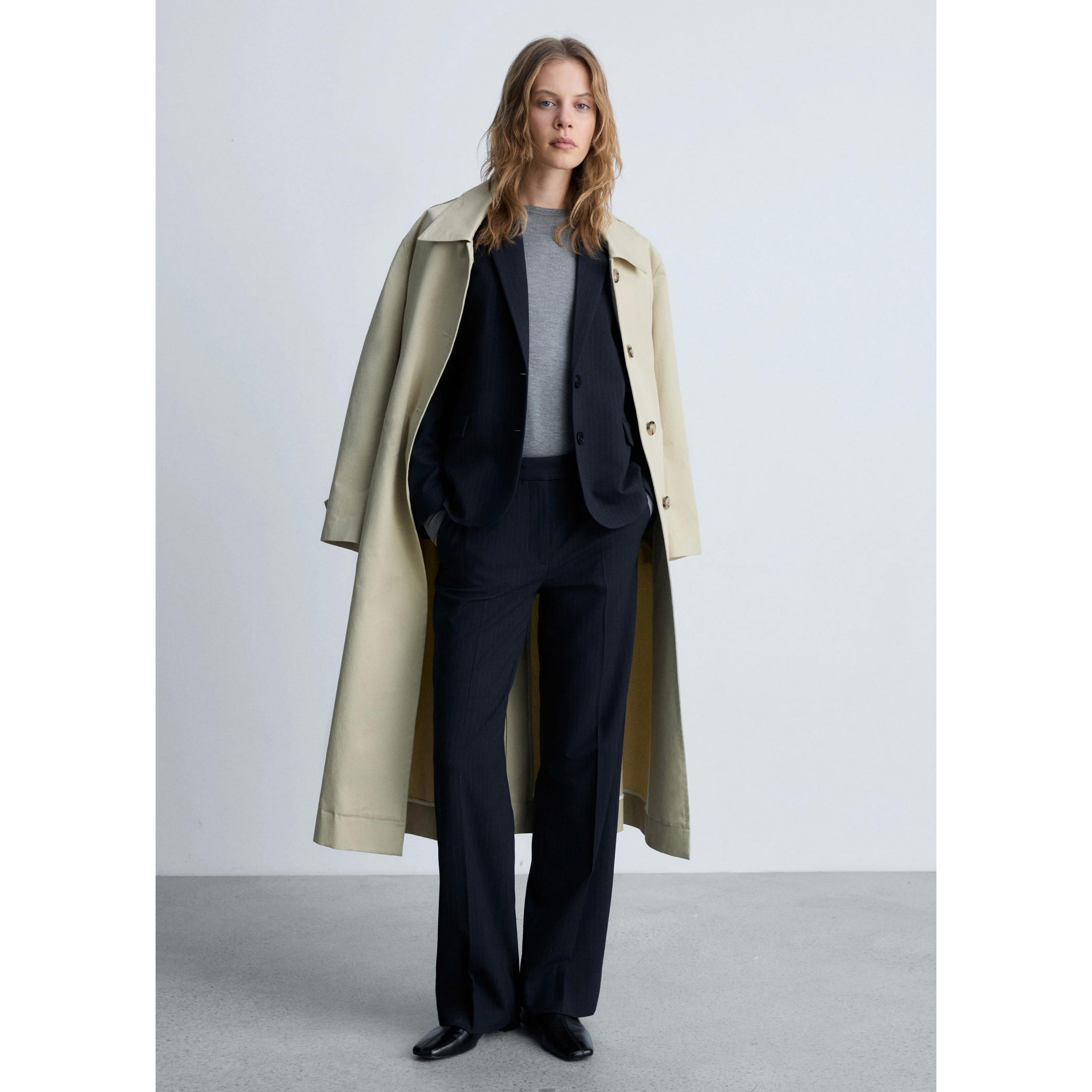 Fine Pinstripe Suit Trousers - Dark Navy