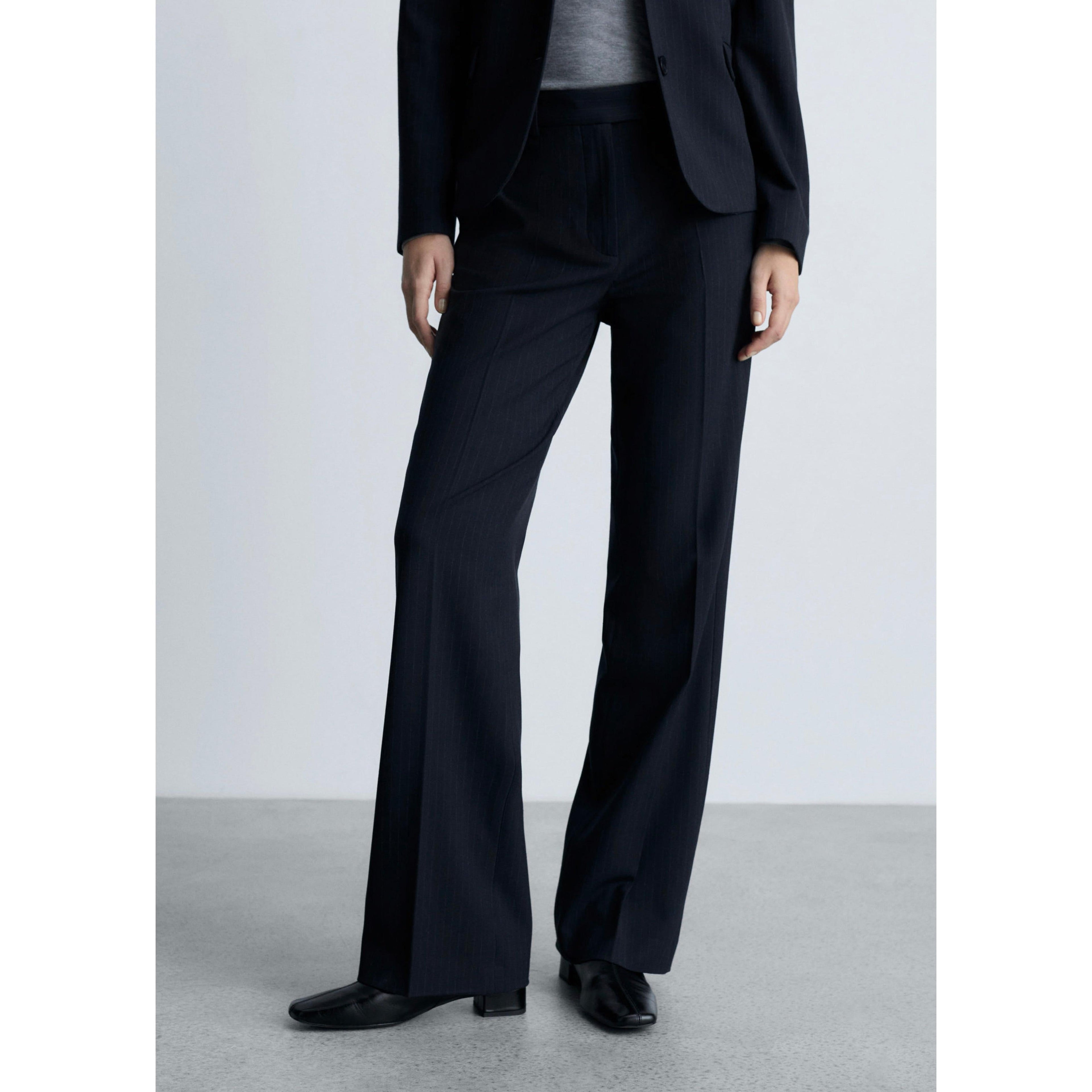 Fine Pinstripe Suit Trousers - Dark Navy