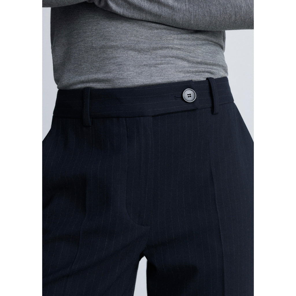 Fine Pinstripe Suit Trousers - Dark Navy