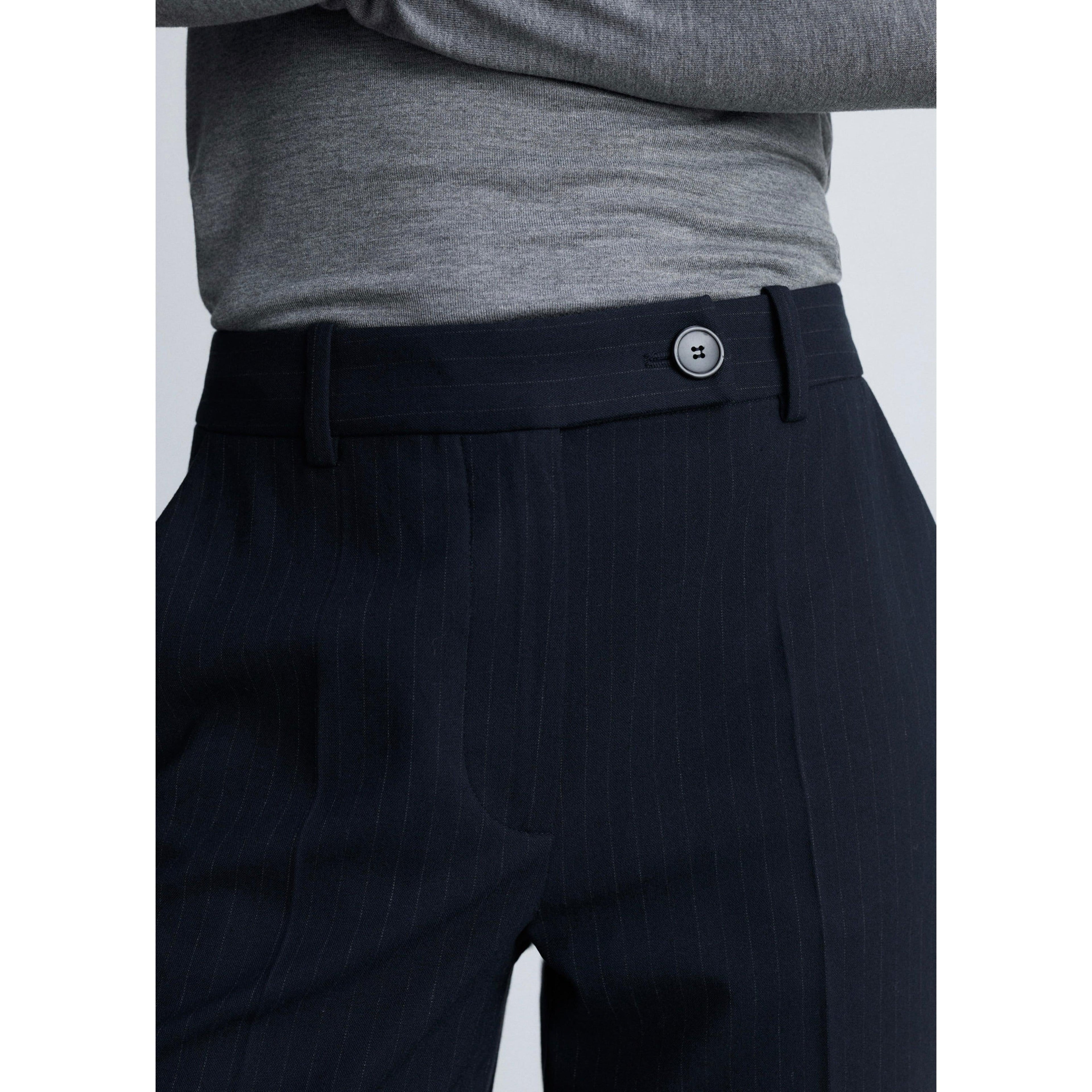 Fine Pinstripe Suit Trousers - Dark Navy