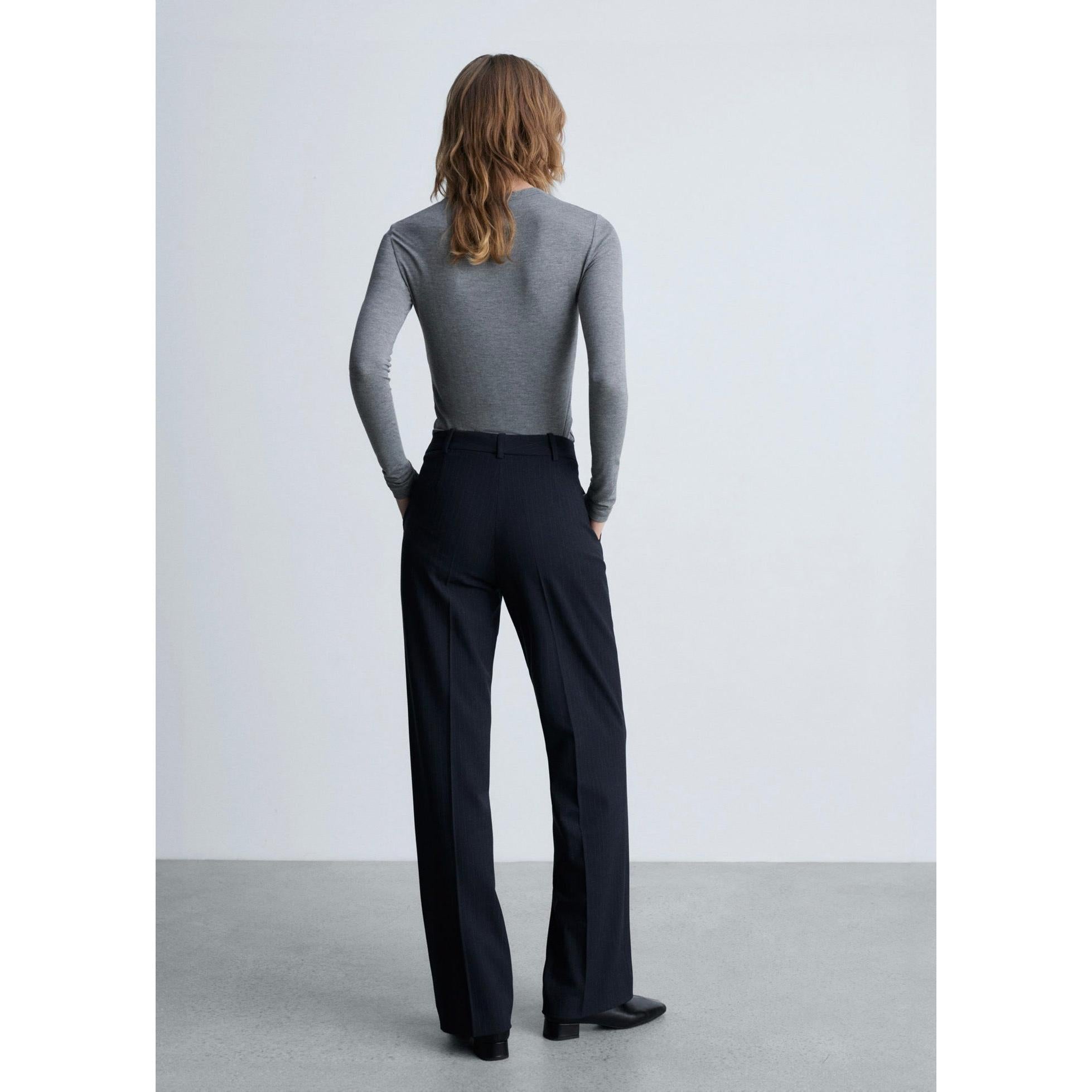 Fine Pinstripe Suit Trousers - Dark Navy