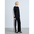 Contrasting Striped Knit Trousers - Black