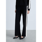 Contrasting Striped Knit Trousers - Black