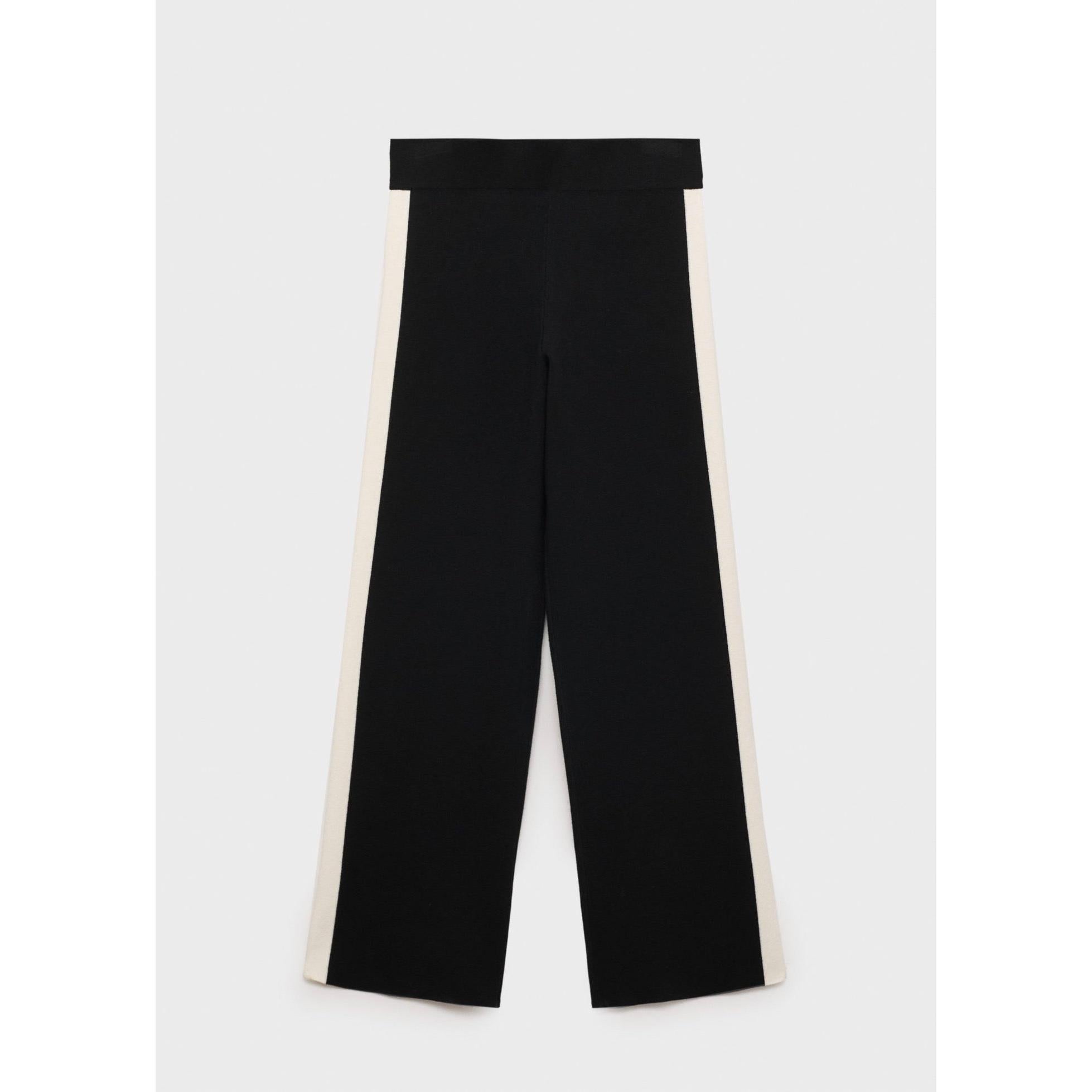 Contrasting Striped Knit Trousers - Black
