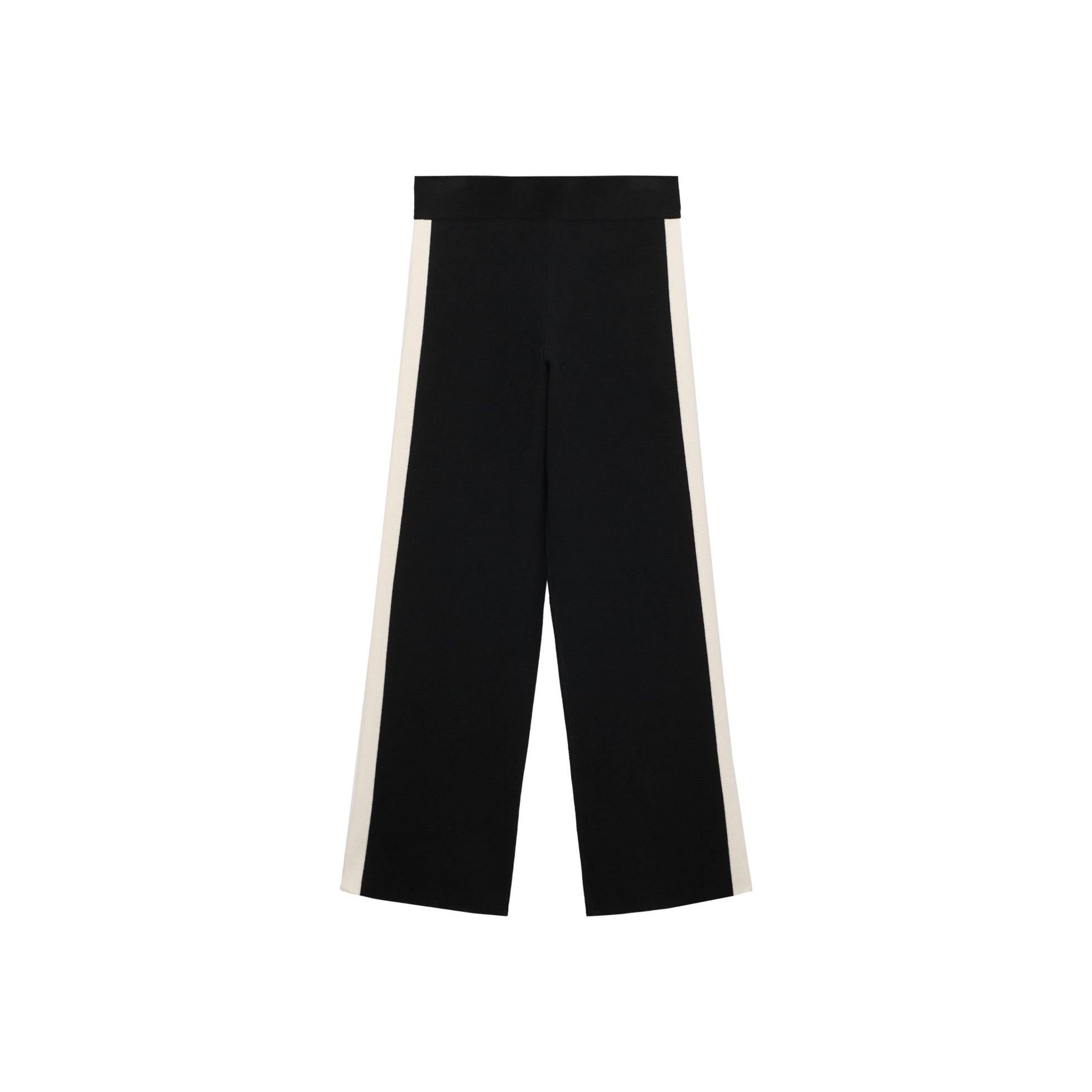 Contrasting Striped Knit Trousers - Black