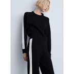 Contrasting Striped Knit Trousers - Black