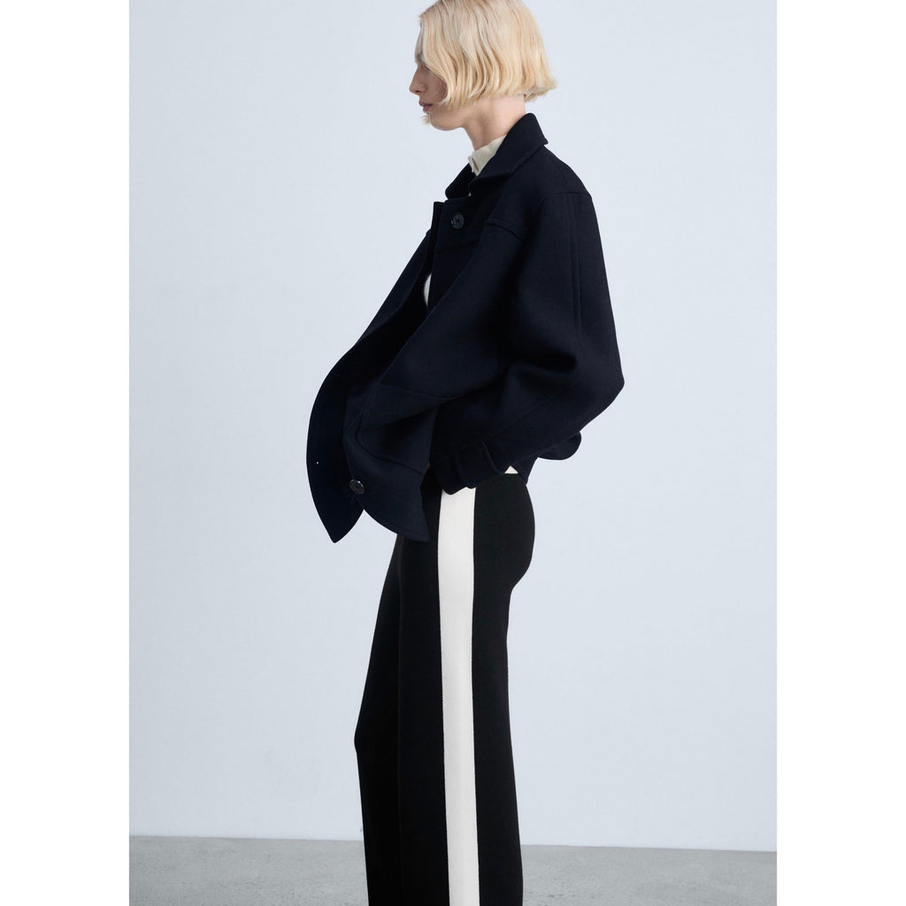 Contrasting Striped Knit Trousers - Black
