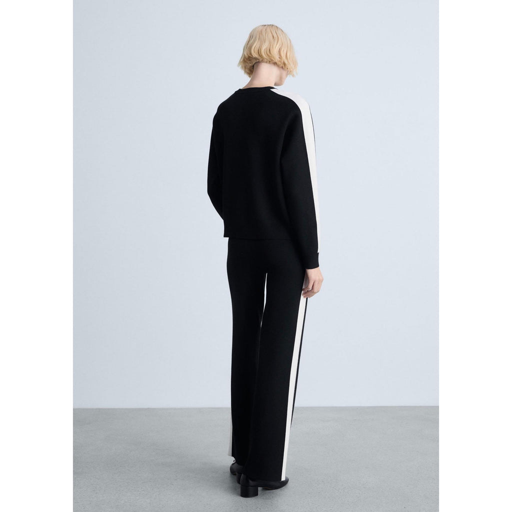 Contrasting Striped Knit Trousers - Black