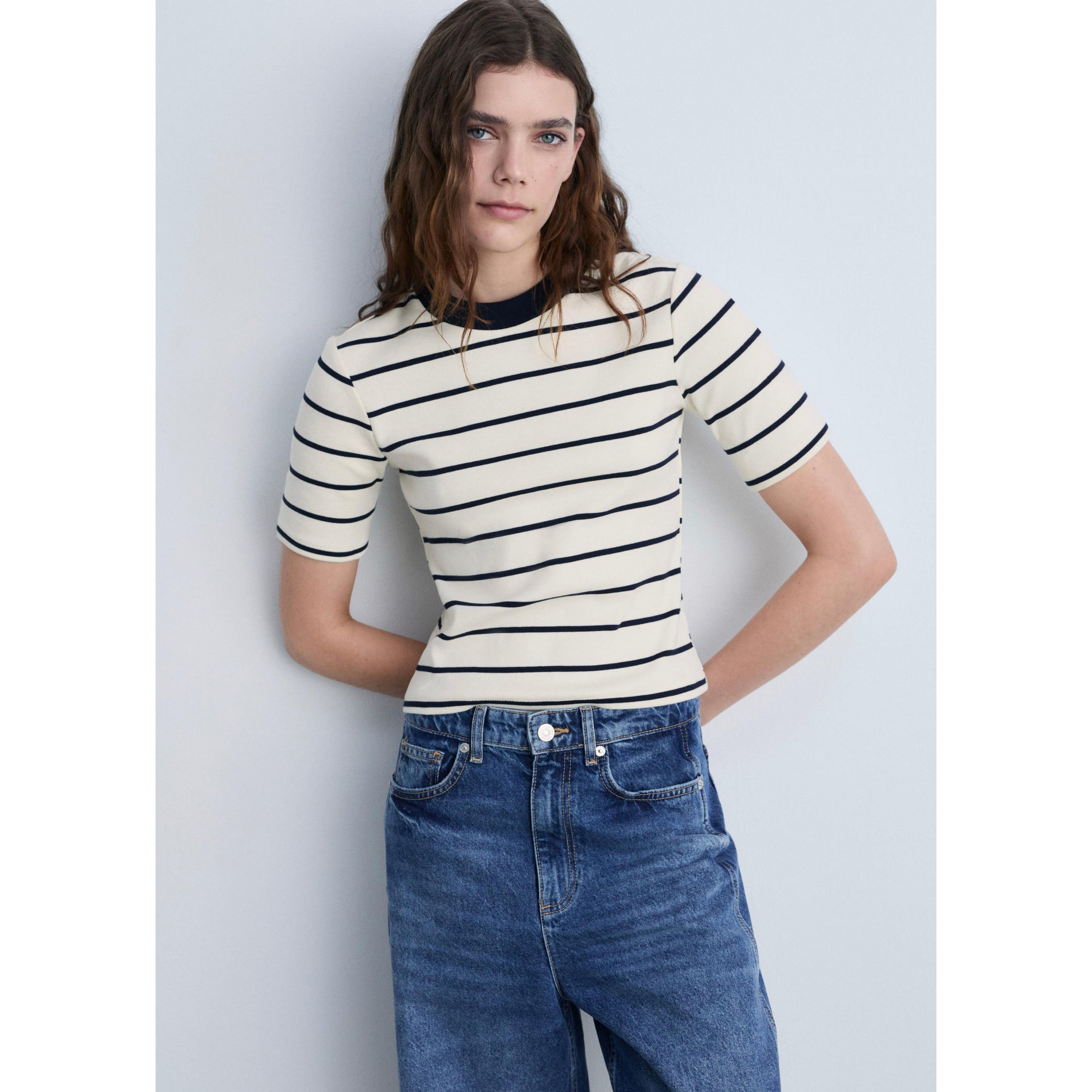 Camiseta de Algodón a Rayas - Ecru