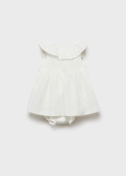 Robe En Lin Avec Nœud Et Brandebourgeon - Blanco Roto - Nouveau Né
