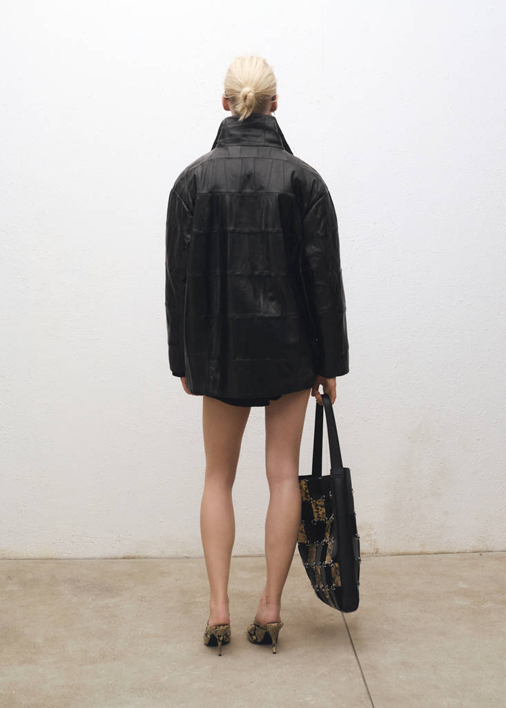 Cappotto oversize in pelle patchwork