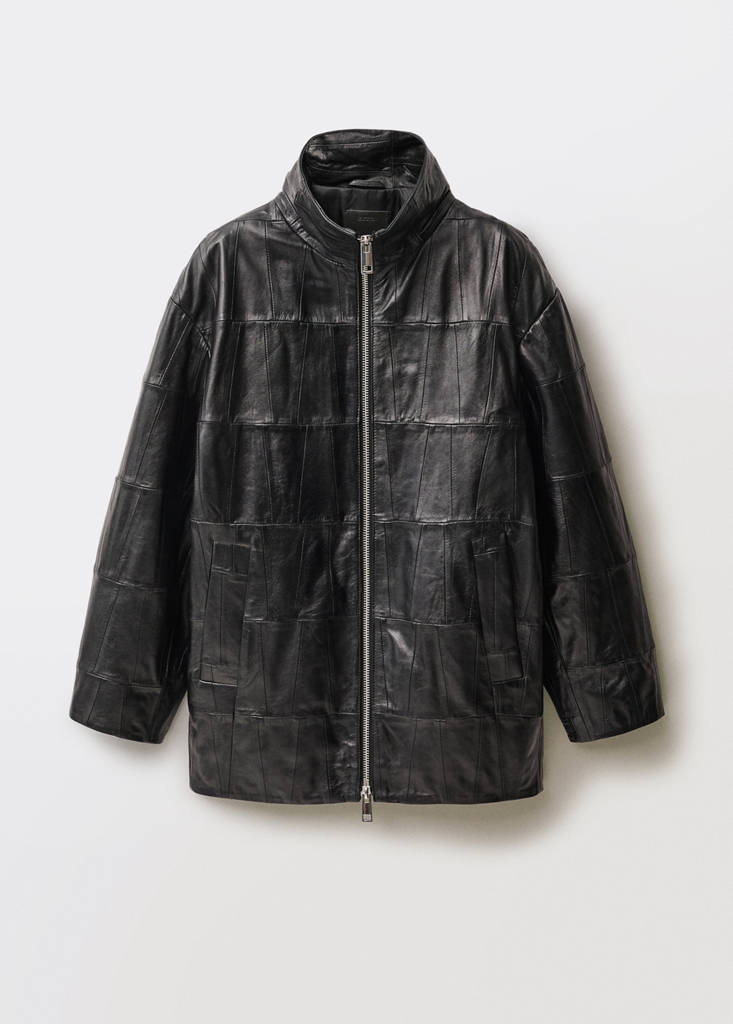 Cappotto oversize in pelle patchwork