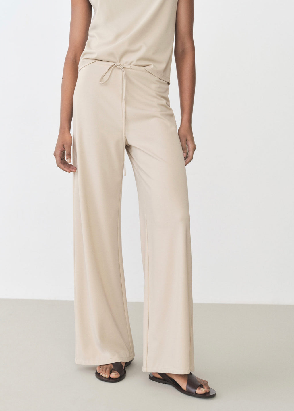 Pantalon Wideleg Taille Élastique - Natural