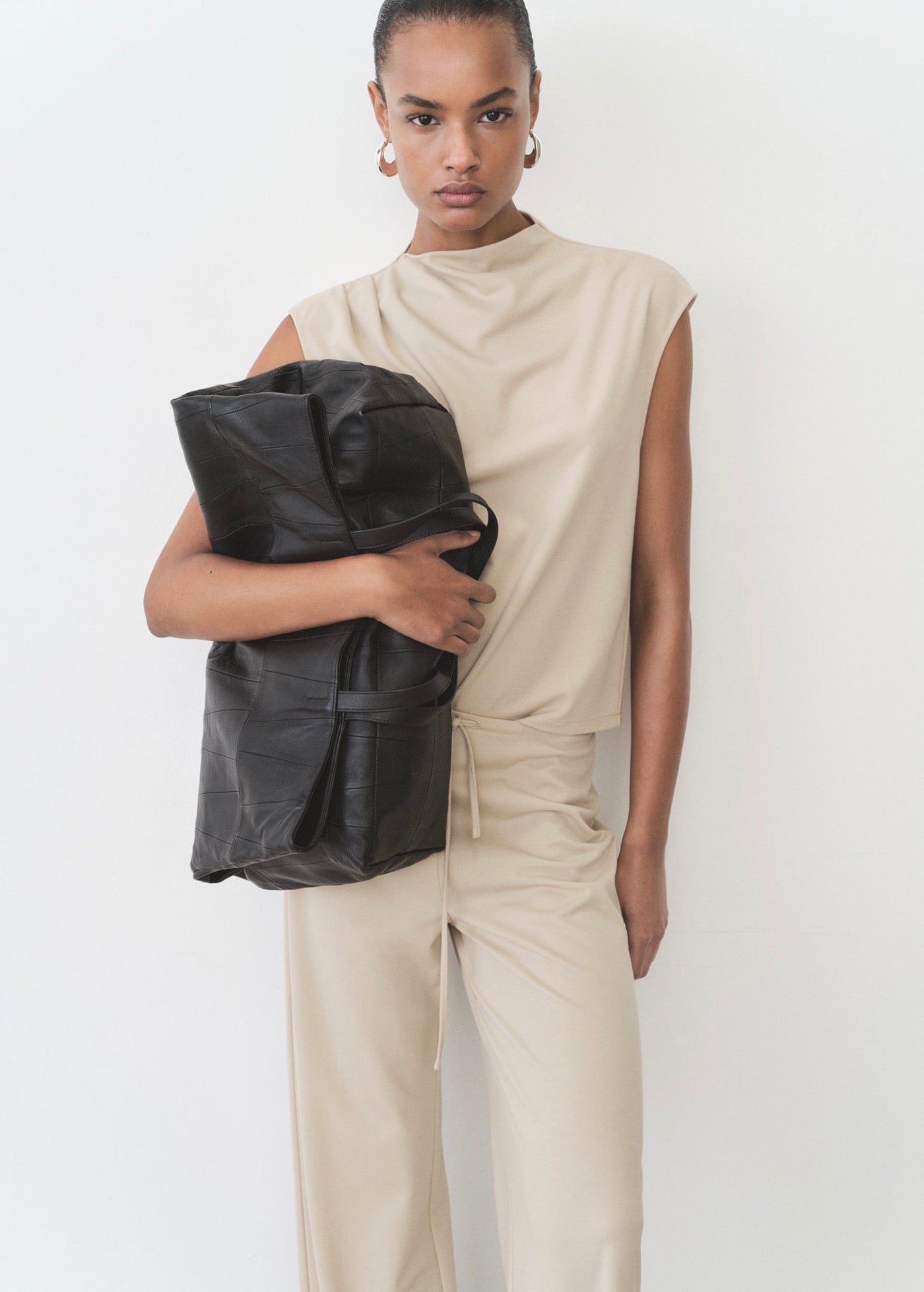 Pantalon Wideleg Taille Élastique - Natural