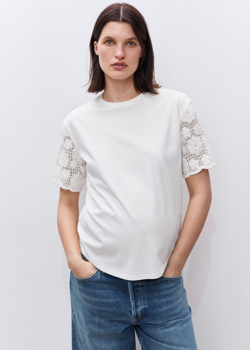 T-Shirt Manches Crochet Prémaman - White