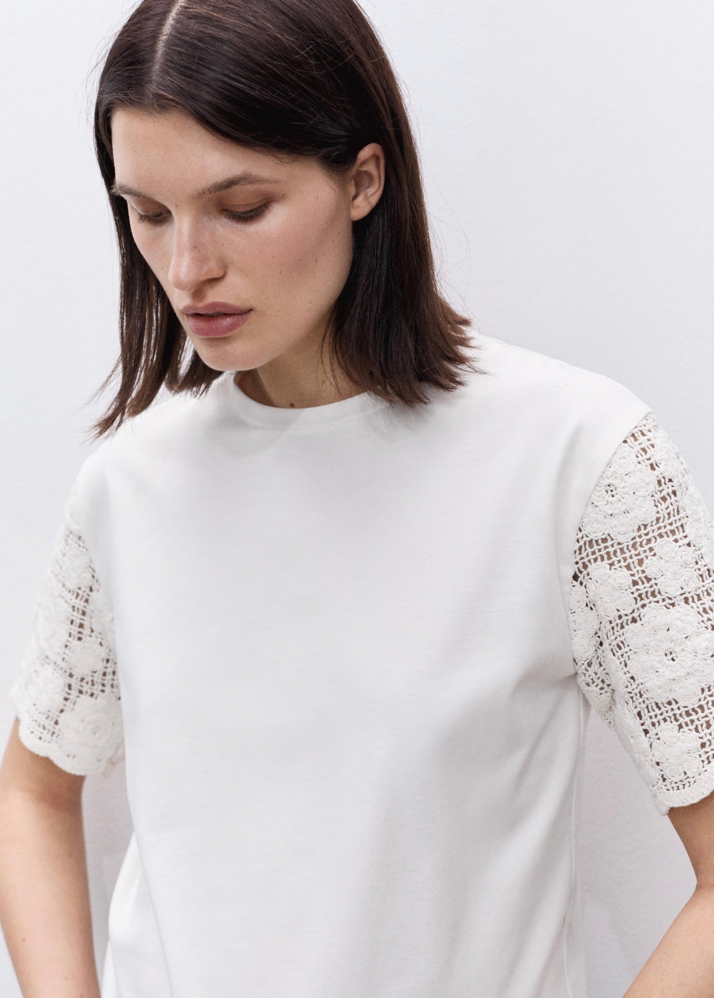 T-Shirt Manches Crochet Prémaman - White