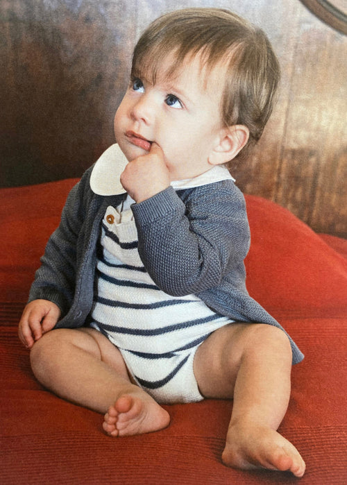 Barboteuse Rayée En Maille - Verde - Nouveau Né