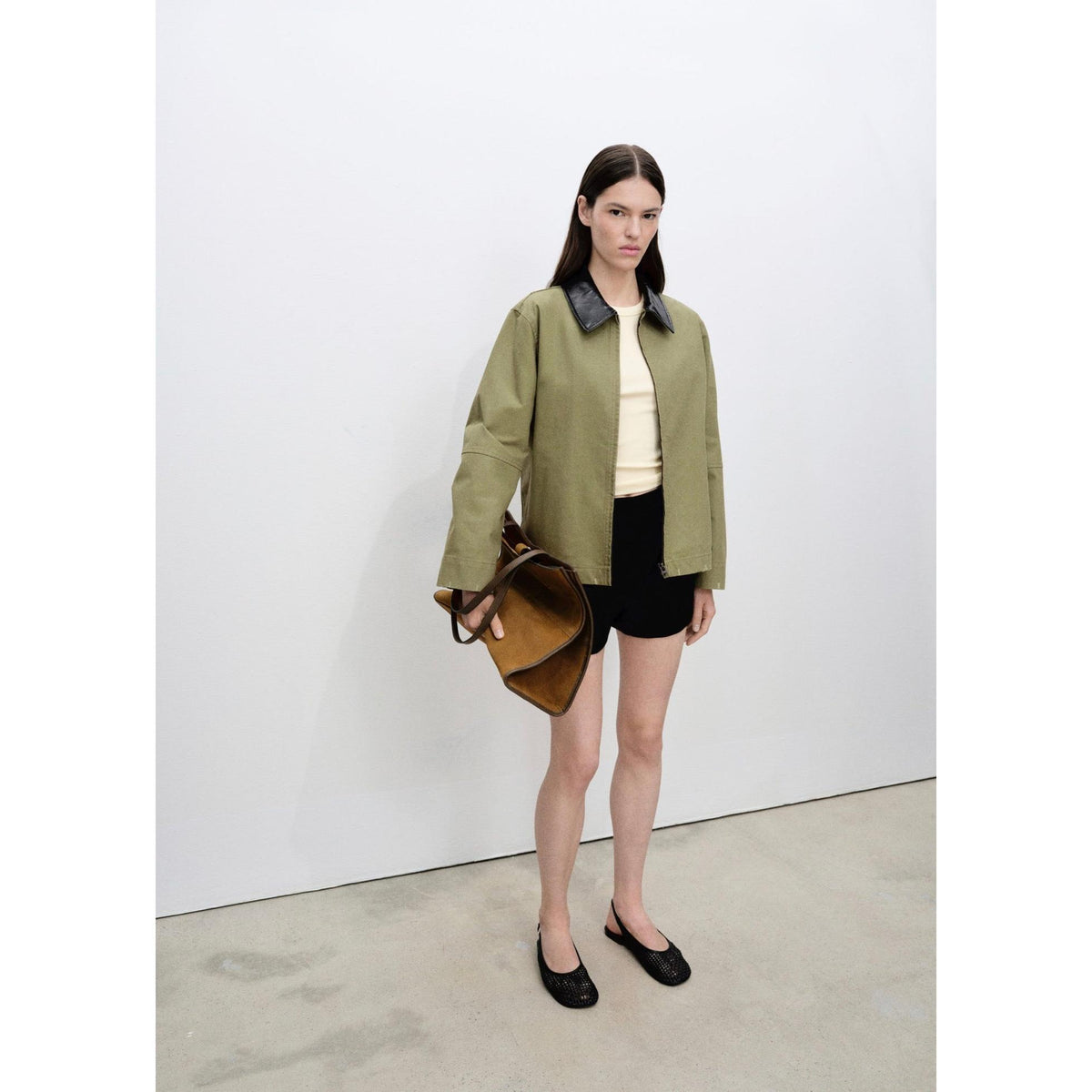 Chaqueta de Algodón con Cuello a Contraste - Khaki