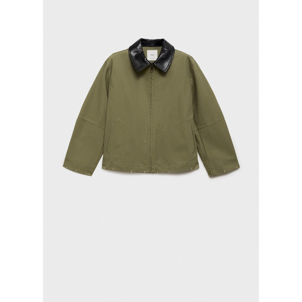 Chaqueta de Algodón con Cuello a Contraste - Khaki