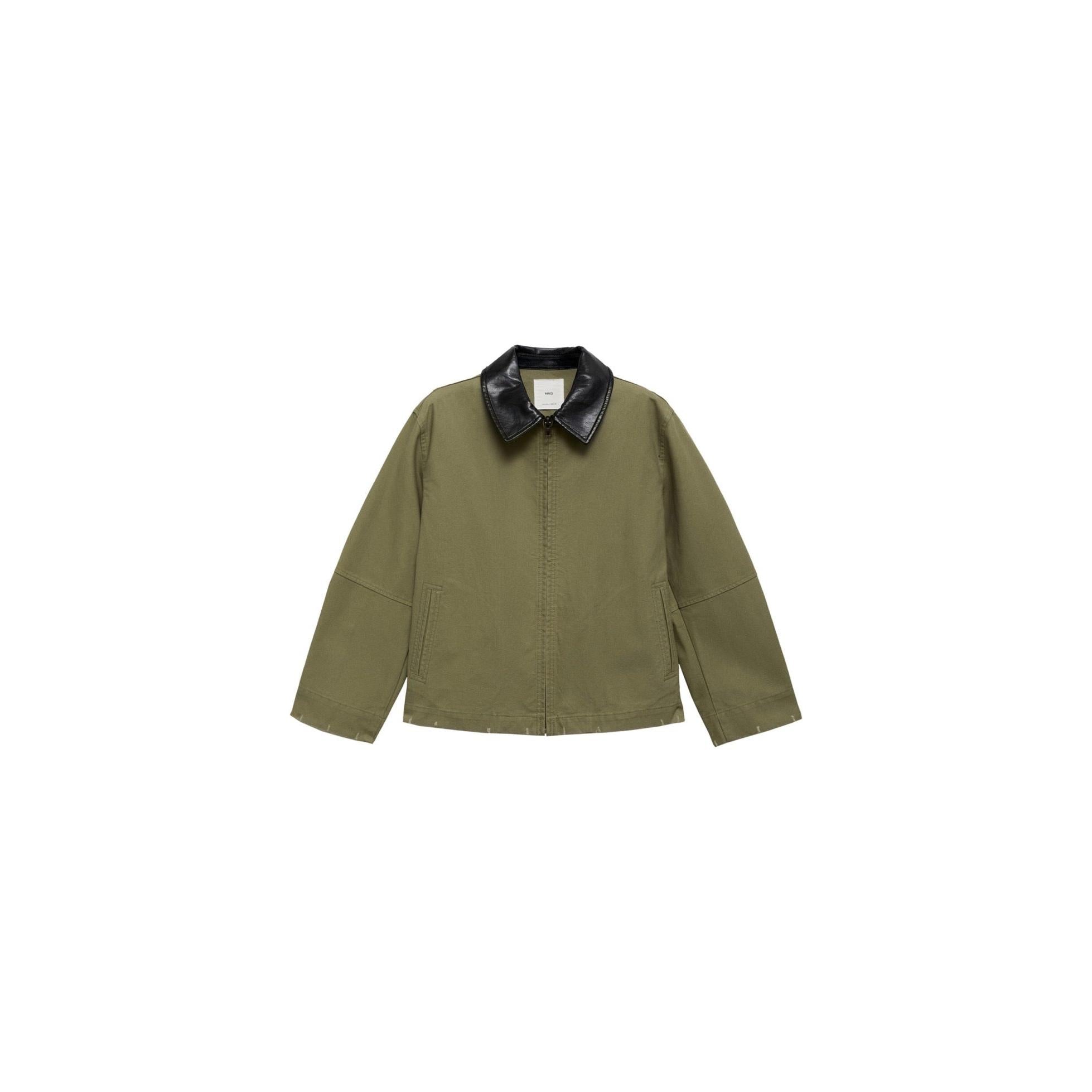 Chaqueta de Algodón con Cuello a Contraste - Khaki