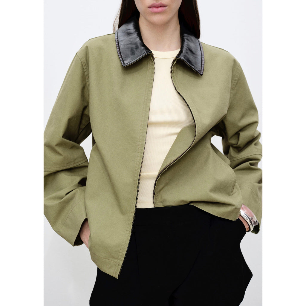 Chaqueta de Algodón con Cuello a Contraste - Khaki