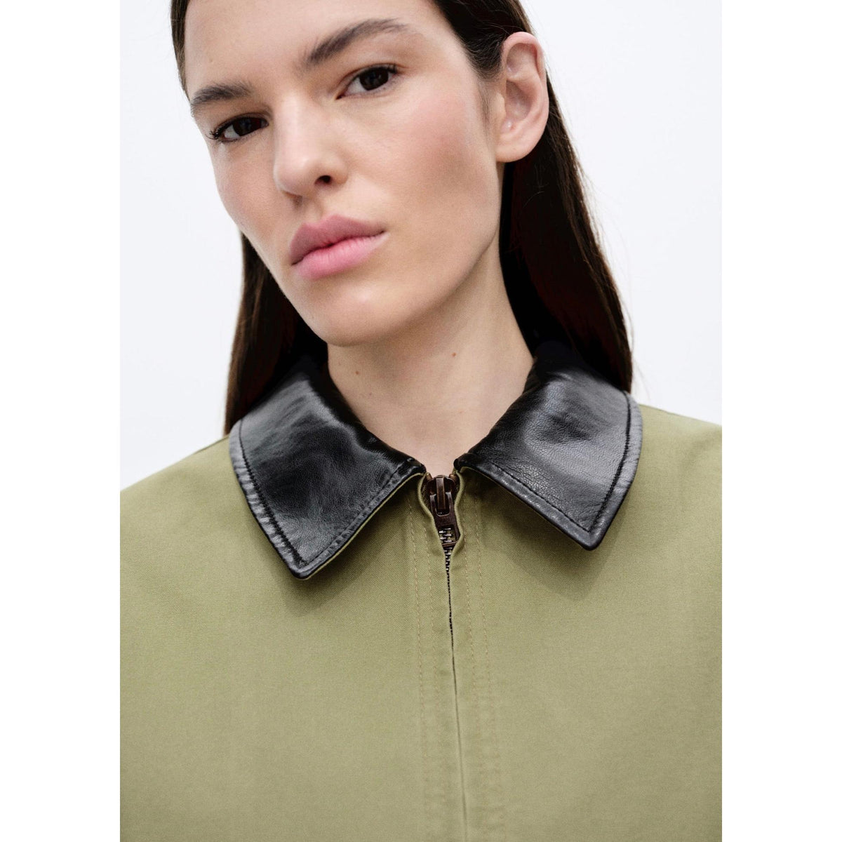Chaqueta de Algodón con Cuello a Contraste - Khaki