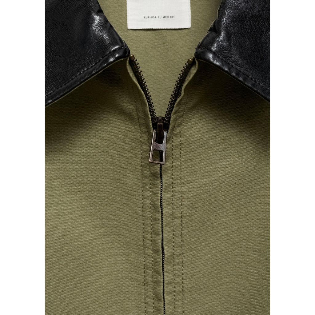 Chaqueta de Algodón con Cuello a Contraste - Khaki
