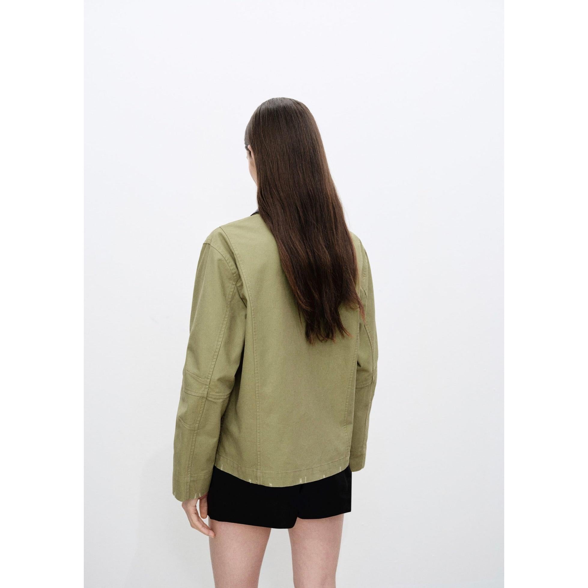 Chaqueta de Algodón con Cuello a Contraste - Khaki