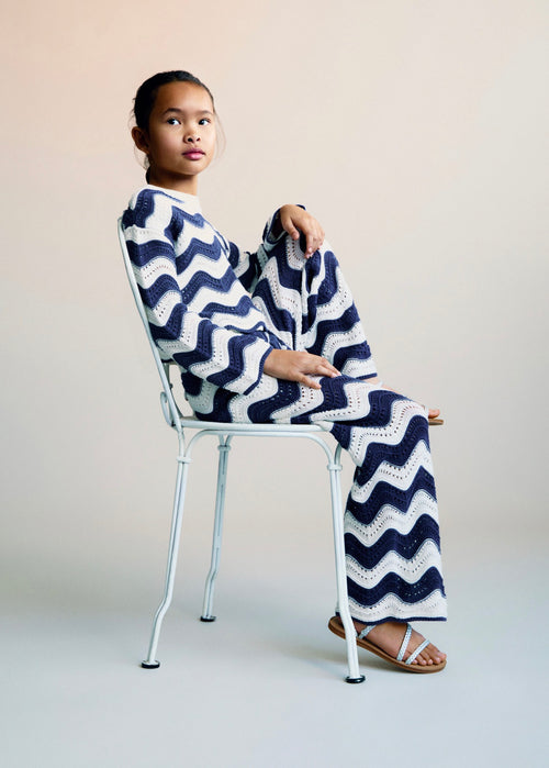 Pantalon En Maille Ajourée À Motif Zigzag - Azul Tinta - Fille