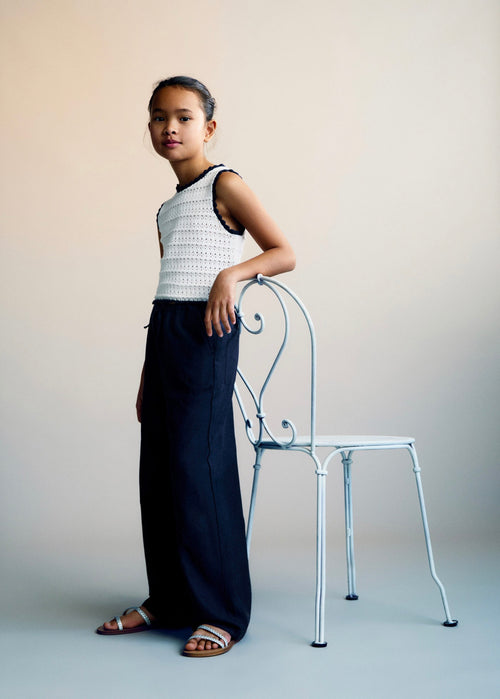 Haut En Maille Avec Bordure Contrastante - Blanco - Fille