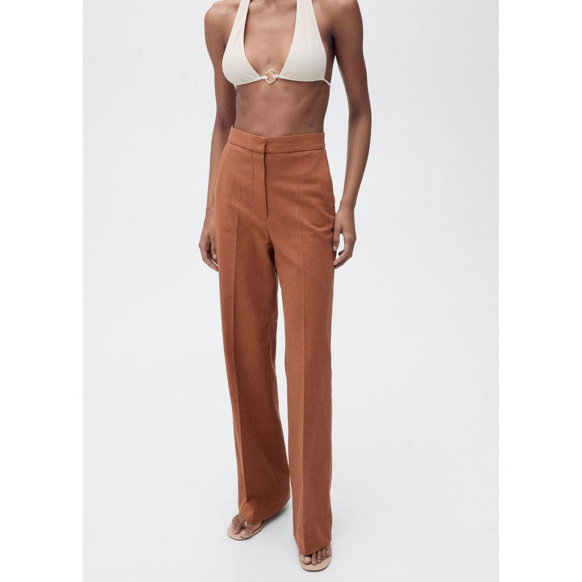 Pantalon Costume Mélange Coton Et Lin