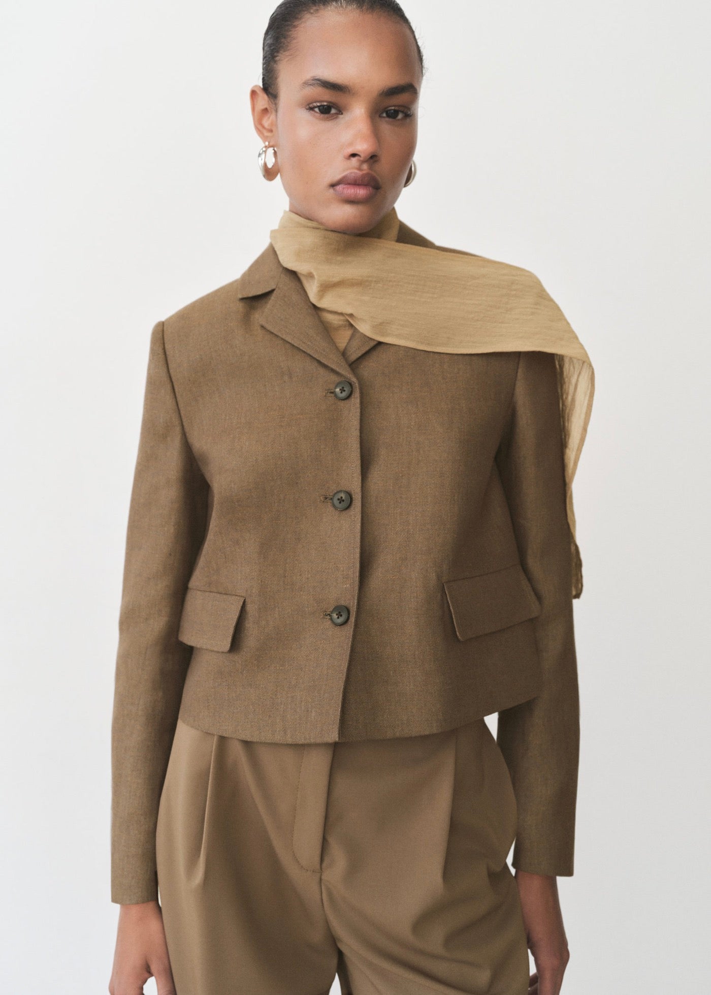 Blazer Crop En Lin Mélangé