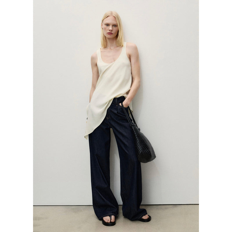 Pantalon En Denim Wideleg Taille Effilochée - Open Blue