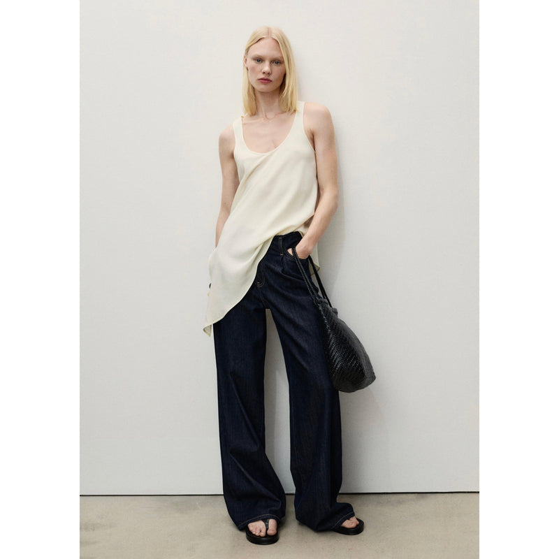 Pantalones De Mezclilla De Pierna Ancha Con Cintura Deshilachada - Azul Abierto