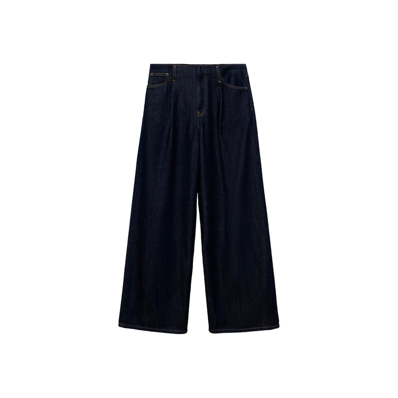 Pantalon En Denim Wideleg Taille Effilochée - Open Blue