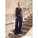 Pantalones De Mezclilla De Pierna Ancha Con Cintura Deshilachada - Azul Abierto