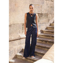 Pantalon En Denim Wideleg Taille Effilochée - Open Blue